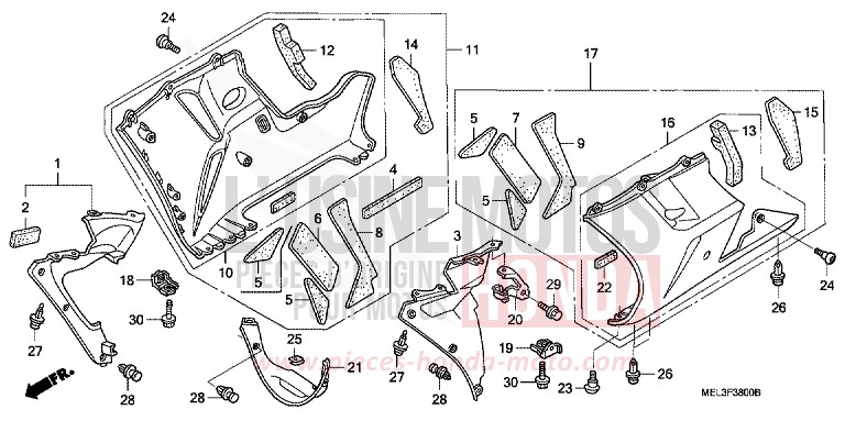 LOWER COWL (CBR1000RR4/5) for CBR1000RR Fireblade WINNING RED (R258BB) from 2004